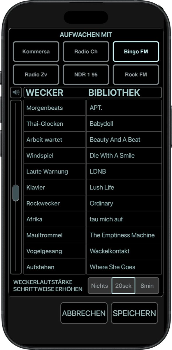 Wecktonauswahl in Best Clock Radio auf dem iPhone