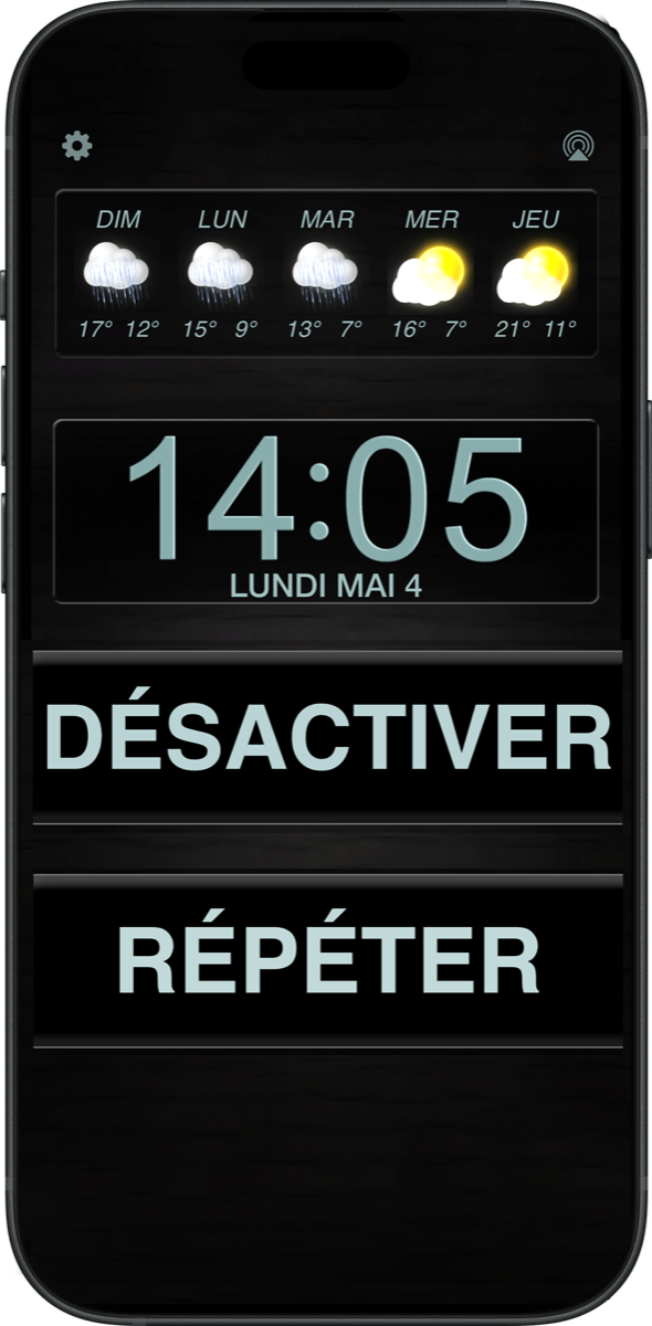 Réglages d’alarme de Best Clock Radio sur iPhone