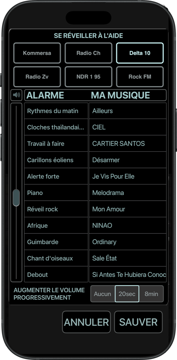 Choix du son d’alarme dans Best Clock Radio sur iPhone